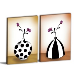 二聯式 直式 印象派 紫色 黑白 花瓶 鮮明 民宿 餐廳 家居裝飾 -瓶中花30x40cm