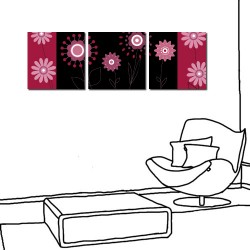 三聯式 方型 印象派 鮮明 花卉 意象 輕改造 家居佈置 -紫黑薰香30x30cm