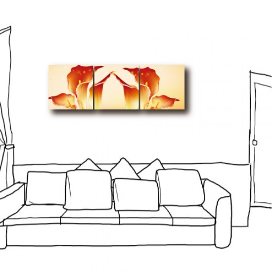 三聯式 方型 無框畫 掛鐘 民宿 餐廳 飯店 花卉-海芋30x30cm