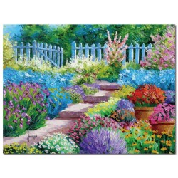 單聯式 橫幅 無框畫 掛鐘 壁鐘 油畫布 鑽石布掛畫 壁畫 家飾品 花卉-花園景色40x30cm