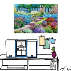 單聯式 橫幅 無框畫 掛鐘 壁鐘 油畫布 鑽石布掛畫 壁畫 家飾品 花卉-花園景色60x40cm