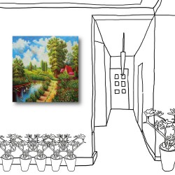單聯式 方形 風景油畫 無框畫 客製掛畫 橙品油畫布 餐廳佈置 圖書館 民宿飯店裝潢-祕密花園-30x30cm