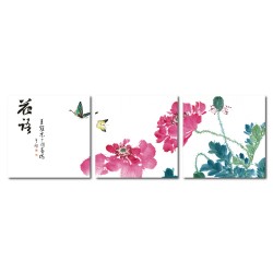 三聯式 方型 花卉 粉色 中國風 長輩禮 主臥室裝潢 家具飾品-花語-30x30cm