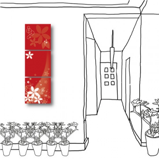 三聯式 方型 花卉 紅色 無框畫 掛鐘 客廳 民宿 餐廳 飯店-艷紅30x30cm