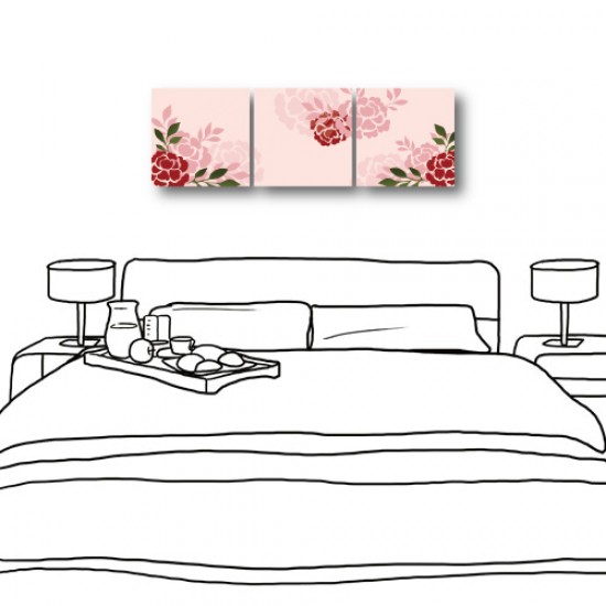 三聯式 方型 花卉 粉色 無框畫 掛鐘 客廳 民宿 餐廳 飯店 家居裝飾-公主的花園30x30cm