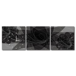 三聯式 方型 黑色 花卉 設計感 掛鐘 掛畫 家飾品-黑花-30x30cm