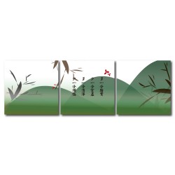 三聯式 方型 綠色 山水 植物 古色古香 無框畫 掛畫 送禮 -竹山30x30cm