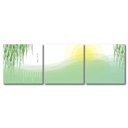 三聯式 方型 古色古香 綠色 太陽 書生風 無框畫 掛畫 餐廳 民宿  -柳葉情30x30cm