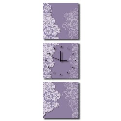 三聯式 方型 蕾絲 紫色 掛鐘 無框畫 民宿飯店佈置 流行家飾-編織浪漫-30x30cm