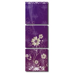 三聯式 方型 花卉 紫色 掛畫時鐘 無框畫 家飾品-夢幻紫鬱-30x30cm