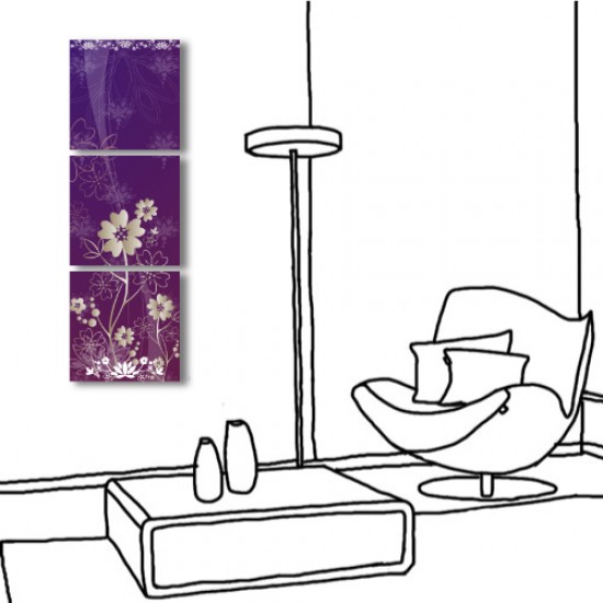 三聯式 方型 花卉 紫色 掛畫時鐘 無框畫 家飾品-夢幻紫鬱-30x30cm