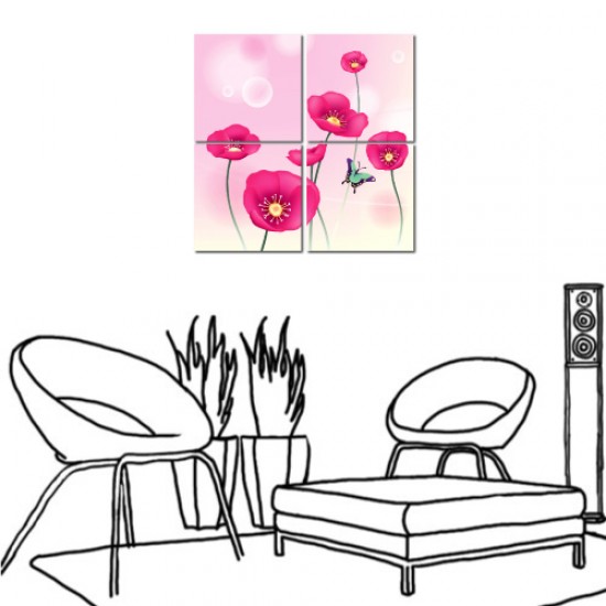 多聯式 方型 無框畫 粉色 掛畫時鐘 家居裝飾-花香-30x30cm