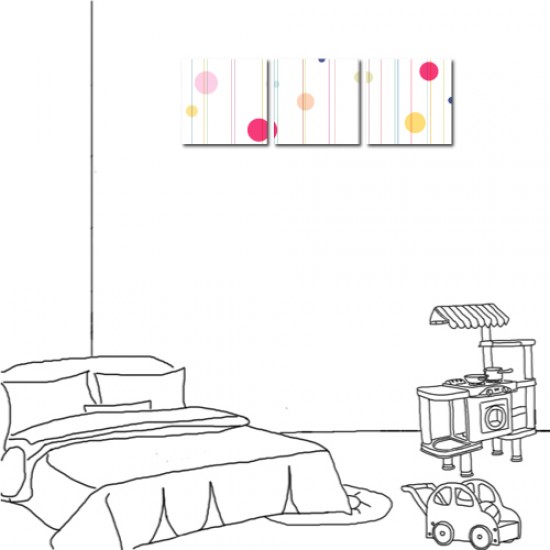 三聯式 方型 普普風 簡約 掛畫時鐘 掛鐘 小孩房裝飾 -繽紛糖果球30x30cm