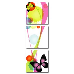 三聯式 方形 花卉 蝴蝶 無框畫 時鐘掛畫-花蝶紛飛30x30cm