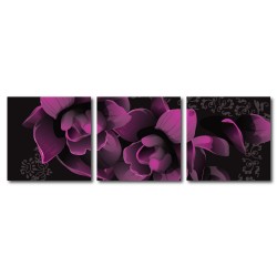三聯式 方型 花卉 紫色 掛畫時鐘 掛鐘 民宿飯店裝潢 流行家飾-野玫瑰30x30cm
