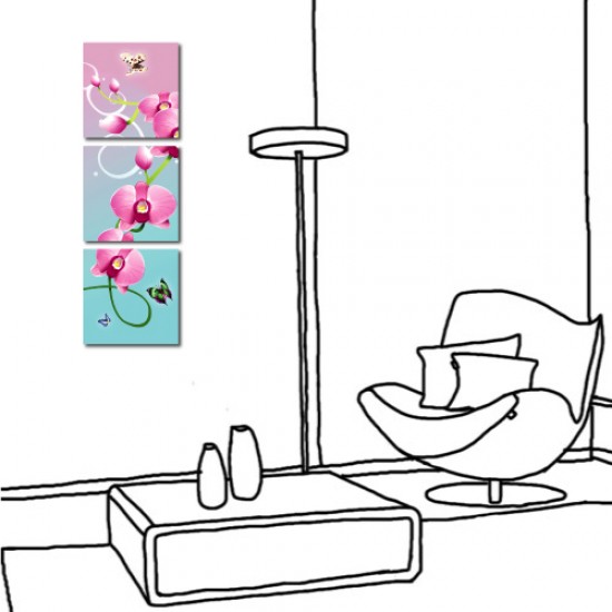 三聯式 方型 花卉 掛畫時鐘 蝴蝶蘭 民宿飯店佈置 家飾品-蝴蝶蘭30x30cm