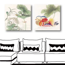 二聯式 方型  動物 鳥 中國風 中式掛畫 無框畫 民宿裝潢 辦公室佈置 家居裝潢-成雙成對-30x30cm