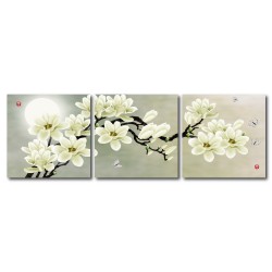 三聯式 方型 花卉 白色 無框畫 掛鐘 民宿飯店裝潢 家居佈置 家飾品-30x30cm