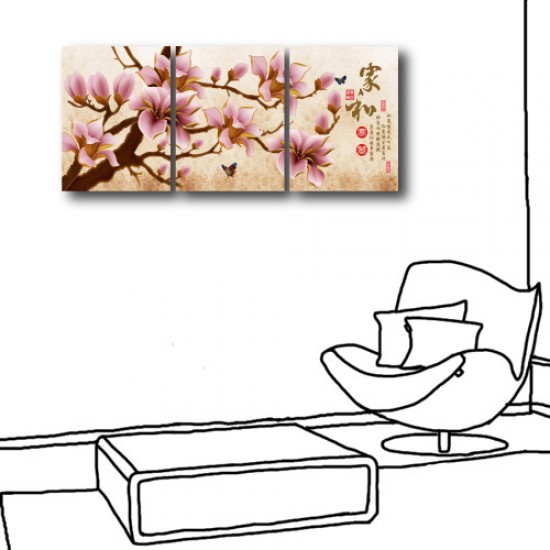 三聯式 直幅 花卉 櫻花 粉色 無框畫 家居佈置 家飾品-家和-30x40cm