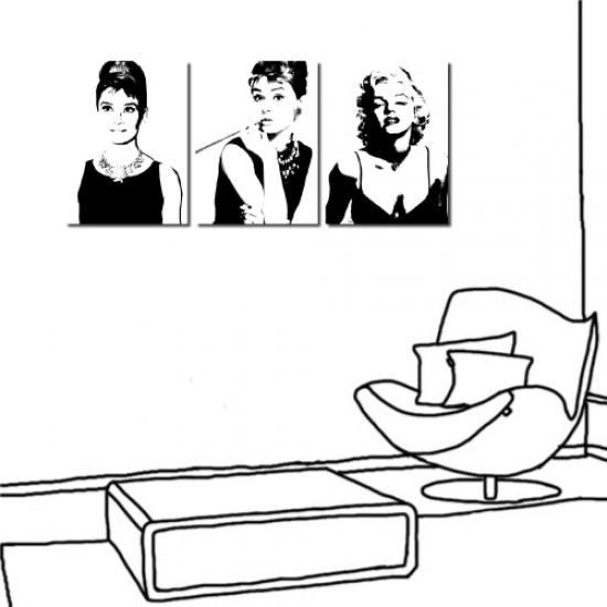 三聯式 直式 瑪麗蓮夢露 歐美 女星 性感 黑白 咖啡廳 家飾品 -風華年代30x40cm