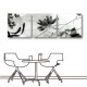 三聯式 方形 中國風 蓮花 掛畫 無框畫 水墨畫 辦公室 家飾品-蓮與魚-30x30cm