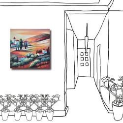 單聯式 方形 油畫 水彩 印象派 鮮豔 書房 圖書館 裝飾 壁畫 輕改造 -山中小鎮30x30cm