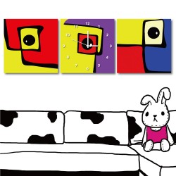 三聯式 方型 抽象 普普風 小孩房 民宿 餐廳 幼兒園 掛鐘 掛畫 家居裝飾-童趣-30x30cm