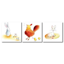 【123點點貼】 壁貼 無框畫壁貼 小孩房布置 三聯式 30x30cm-動物媽媽