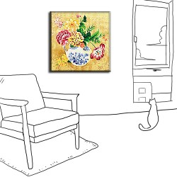 單聯式 方形 花卉 中式無框畫 民宿餐廳擺設 家居裝飾 流行家飾 橙品油畫布 寢室傢俱-典雅-30x30cm