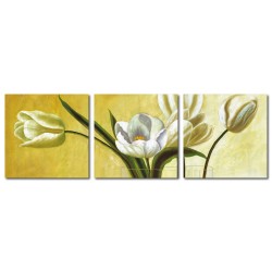 三聯式 方形 花卉 白色 無框畫 辦公室 家飾品-清新脫俗-30x30cm