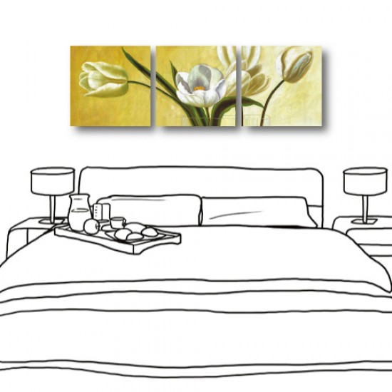 三聯式 方形 花卉 白色 無框畫 辦公室 家飾品-清新脫俗-30x30cm