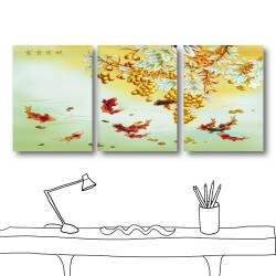 三聯式 直幅 花卉 鯉魚 客製掛畫 無框畫 辦公室 家飾品  家具裝潢  流行家具-富貴吉祥-30x40cm