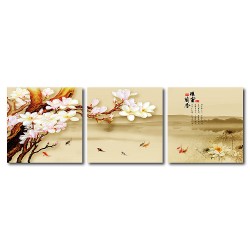 三聯式 方形 中國風 掛畫 無框畫 花卉 家飾品-雅寶蘭香-30x30cm