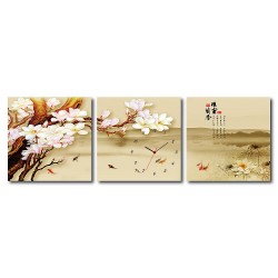 三聯式 方形 中國風 掛畫 無框畫 花卉 家飾品-雅寶蘭香-30x30cm