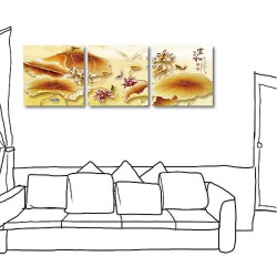 三聯式 方形 花卉 掛畫 無框畫 辦公室 家飾品-家和富貴-30x30cm