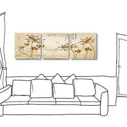 三聯式 方型 花卉 中國風 無框畫 掛畫 辦公室 家居裝潢 -愛蓮說-30x30cm