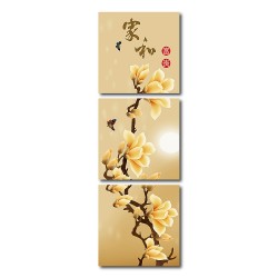 三聯式 方形 花卉 金色 無框畫 家飾品 長輩禮-家和-30x30cm