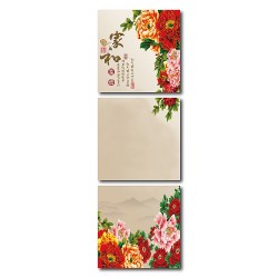 三聯式 方型 花卉 中國風 無框畫 長輩禮 客廳 辦公室裝飾 民宿裝潢-花富貴-30x30cm