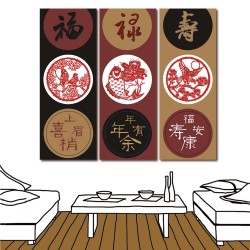 無框畫 掛畫 中國風 民宿 餐廳 三聯式 30x80cm-福祿壽