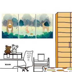 【123點點貼】 24mama 藝術壁貼 壁貼 窗貼  三聯式 直幅 40x60cm-動物森林