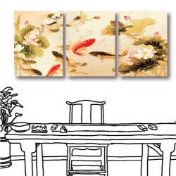 三聯式 直幅 動物 鯉魚 喜氣 長輩禮 客製掛畫 無框畫 家居飾品-如魚得水-30x40cm