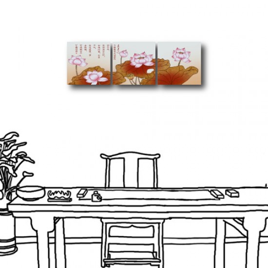 三聯式 方型 蓮花 荷花 花卉 長輩禮 辦公室 家飾品 輕改造-盡心-30x30cm