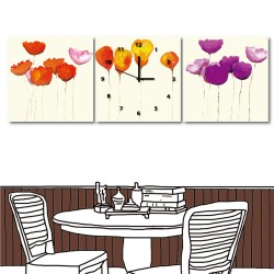三聯式 方形 花卉 掛畫 無框畫 家飾品-紅橘紫-30x30cm