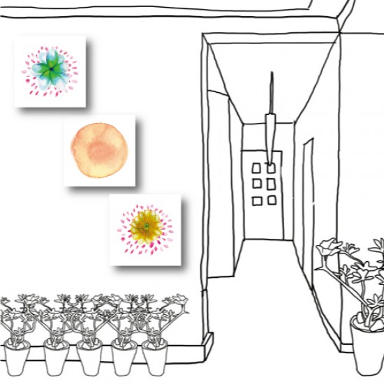 三聯式 方型 花卉 水彩畫 家居裝飾 室內擺設 無框畫 掛畫-花間圓-30x30cm