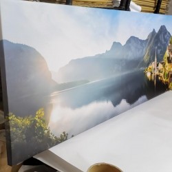 24mama掛畫 單聯式 客製化無框畫 尺寸圖像都可客製 無框畫 160x50cm-哈爾施塔特老城風景