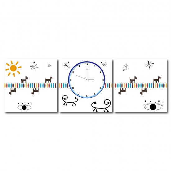 三聯式 方型 小孩房 無框畫 掛鐘 壁鐘 客廳 民宿 餐廳 飯店 家居裝飾-天馬行空30x30cm