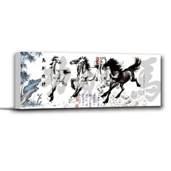 單聯式 橫幅 馬  黑白 無框畫 掛鐘 壁鐘 鑽石布 掛畫 壁畫 家飾品-馬到成功80x30cm