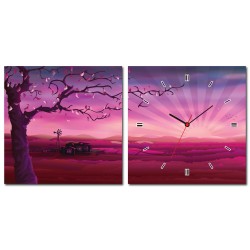 二聯式 方型 無框畫 掛鐘 壁畫 家飾品-浪漫景色 30x30cm