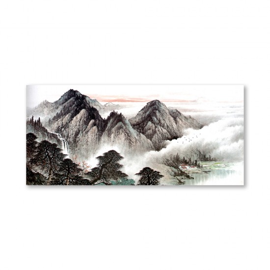 24mama掛畫 單聯式 水墨 山水風景 無框畫 23x50cm-雲峰