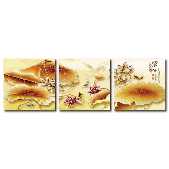 三聯式 方形 花卉 掛畫 無框畫 辦公室 家飾品-家和富貴-30x30cm